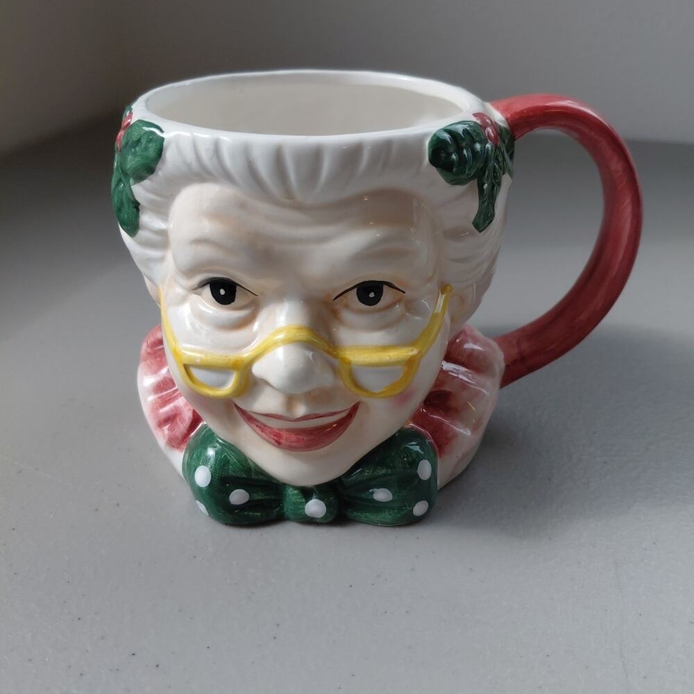 VTG Japan Mr & Mrs. Santa Claus Mug Cup Large Christmas 3D RARE Holly Ceramic - Picture 8 of 16
